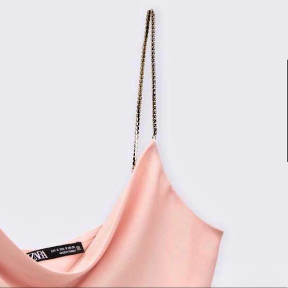 ZARA PINK SATIN COWL NECK CAMI TOP WITH RHINESTONE STRAPS - Picture 10 of 10